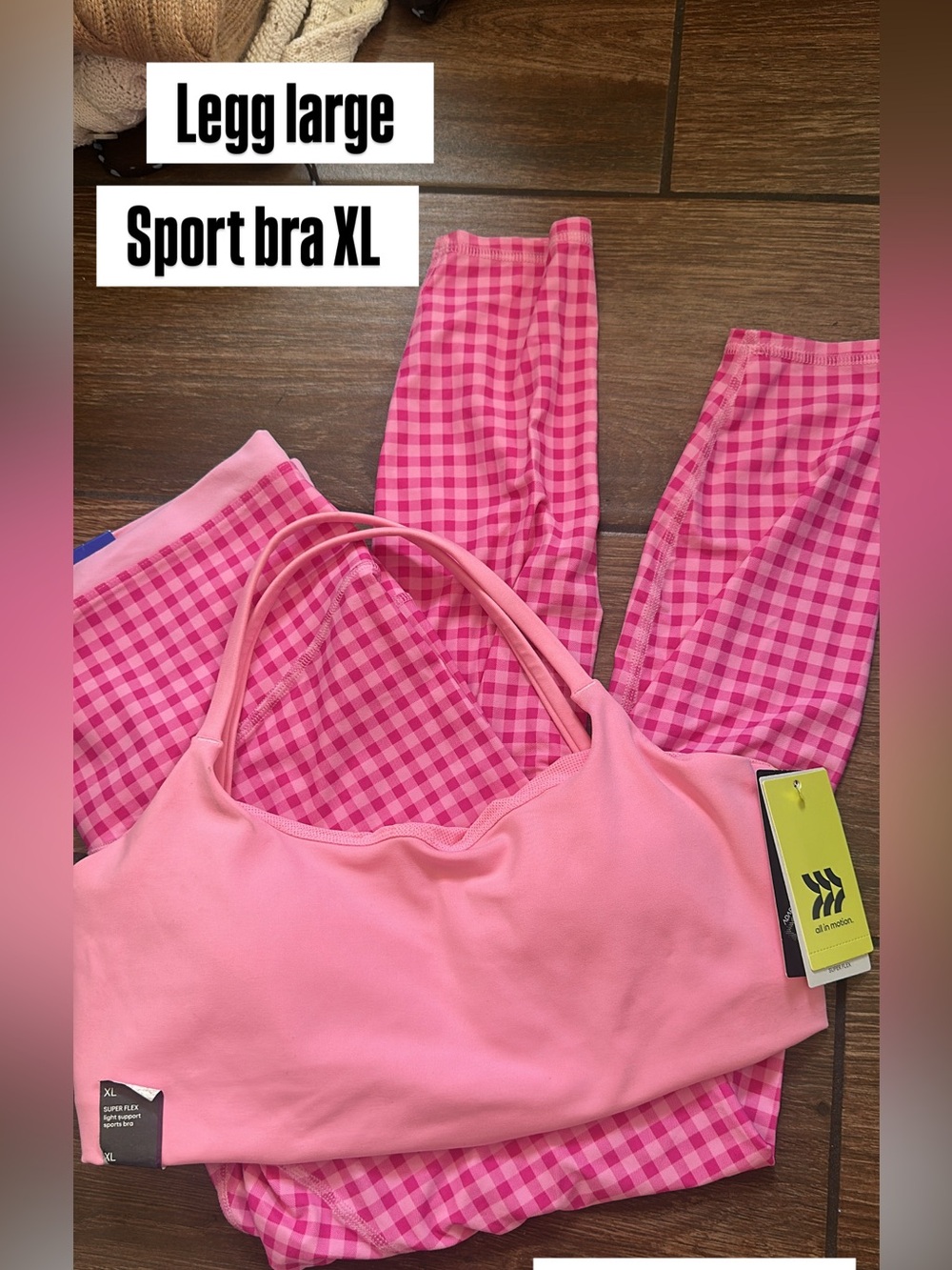 JoyLab Pink Gingham Jumpsuit with Pink Sports Bra